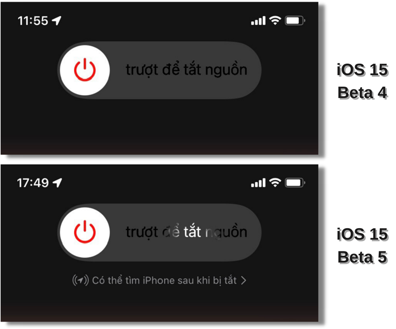 Dòng chữ Có thể tìm được iPhone sau khi bị tắt đã xuất hiện ở bên dưới phím gạt nguồn. 