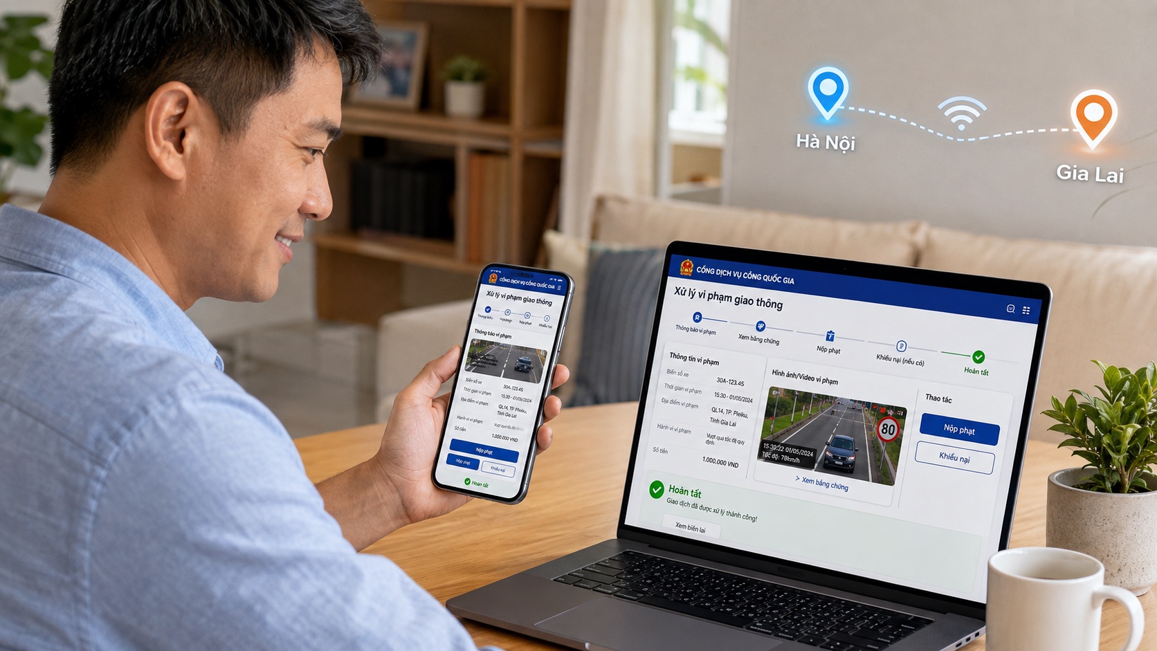 Xử lý vi phạm trên môi trường số giúp người dân không phải đi lại giữa các địa phương để hoàn tất thủ tục (Ảnh minh họa: ChatGPT)
