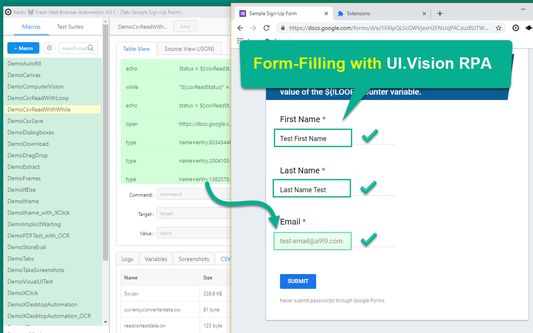 Web form filling with UI.Vision RPA.