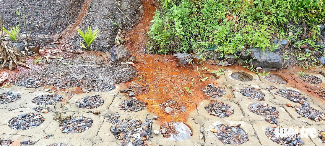 Nước ngầm rỉ ra chảy vào vườn nhà dân - Ảnh: ĐOÀN CƯỜNG