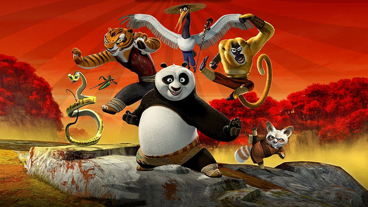 Hình ảnh Thần Long Đại Hiệp sát cánh cùng Ngũ Đại Hào Kiệt đã trở thành biểu tượng của dòng phim này - Ảnh: DreamWorks