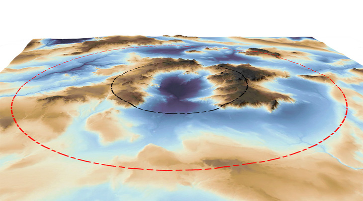 Sơ đồ mô tả chiều rộng hố va chạm trên bản đồ Kazakhstan - Ảnh: TRUNG TÂM CHUYẾN BAY KHÔNG GIAN GODDAR
