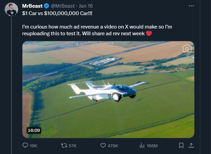 Hình ảnh bài đăng video giúp MrBeast kiếm được hàng tỉ đồng - Ảnh chụp màn hình