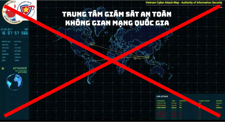 Một hình ảnh trên website mạo danh Trung tâm Giám sát an toàn không gian mạng quốc gia - Ảnh: ĐỨC THIỆN