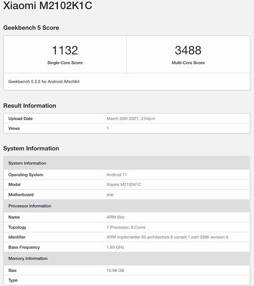 Sforum - Trang thông tin công nghệ mới nhất Xiaomi-M2102K1C-Geekbench-1 Xiaomi Mi 11 Ultra xuất hiện trên Geekbench, xác nhận dùng chip Snapdragon 888, RAM 12GB 