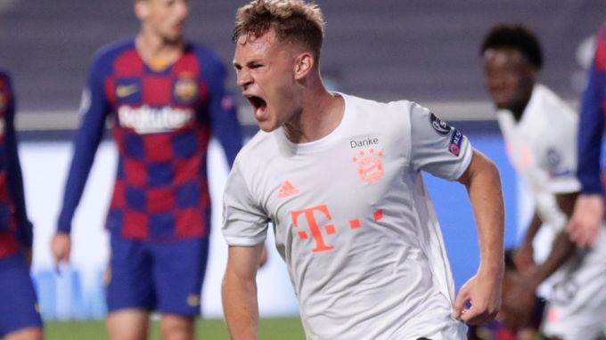 Kimmich ghi một bàn khi Bayern đè bẹp Barca 8-2 ở tứ kết Champions League 2019-2020. Ảnh: Reuters