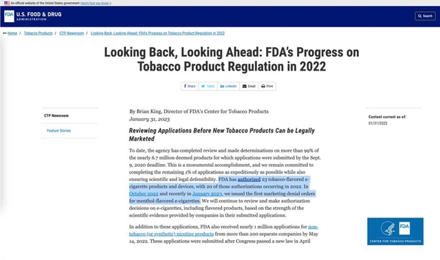 Báo cáo chính thức của CTP về kết quả cấp phép TLĐT trên website FDA Hoa Kỳ
