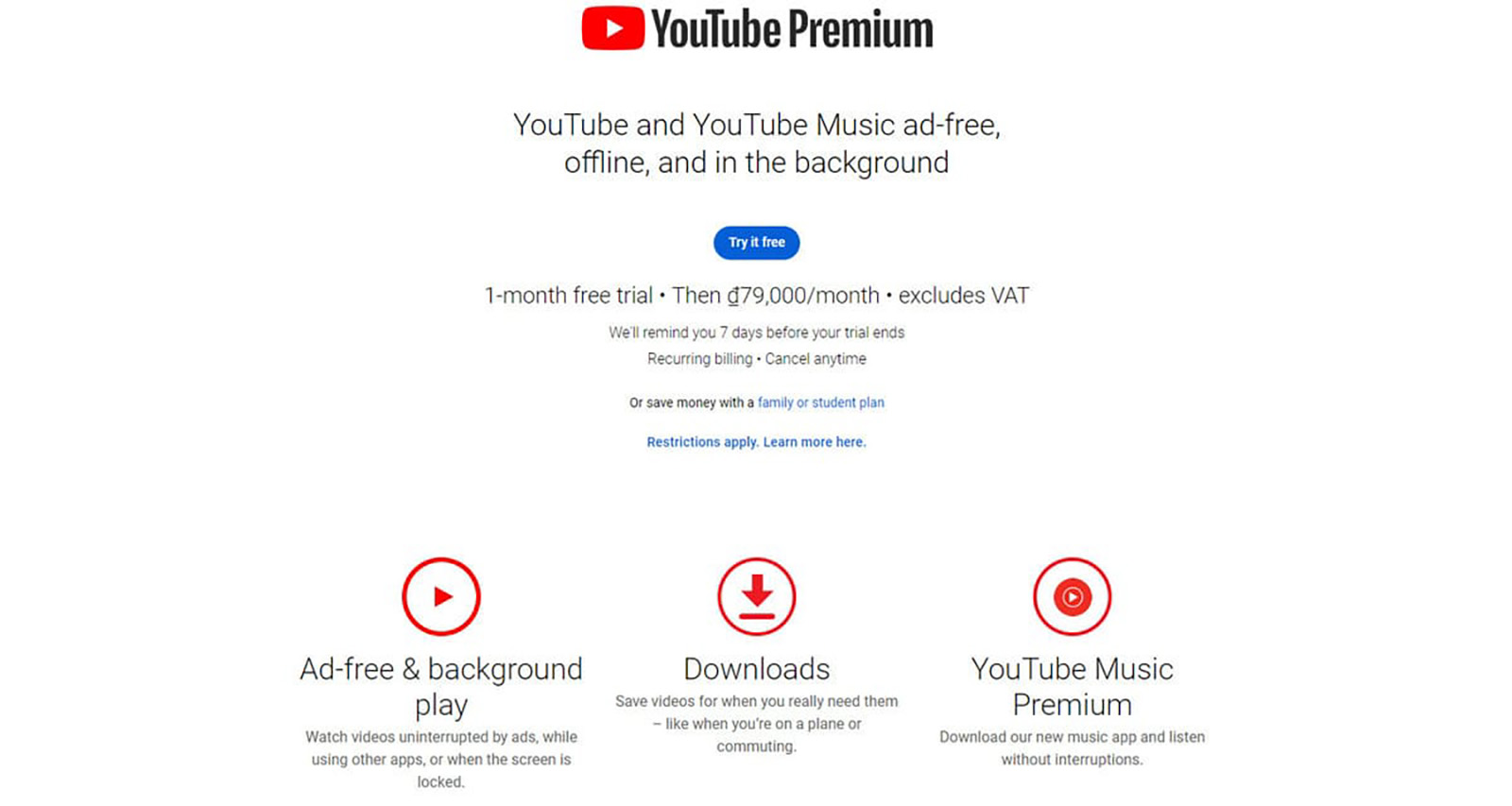 Giá nền tảng YouTube Premium