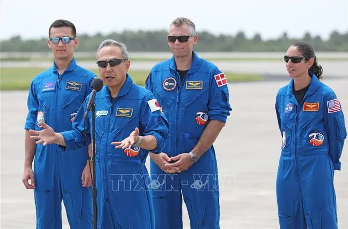 Các phi hành gia tham gia sứ mệnh Crew-7 tới Trung tâm vũ trụ Kennedy ở Florida, Mỹ, ngày 20/8/2023. Ảnh tư liệu: AFP/TTXVN