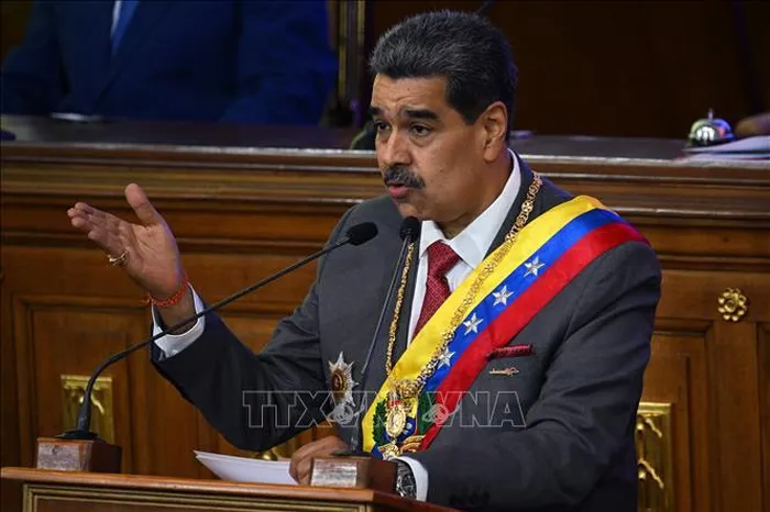 Tổng thống Venezuela Nicolas Maduro Moros phát biểu trước Quốc hội tại Caracas ngày 15/1/2024. Ảnh: AFP/TTXVN