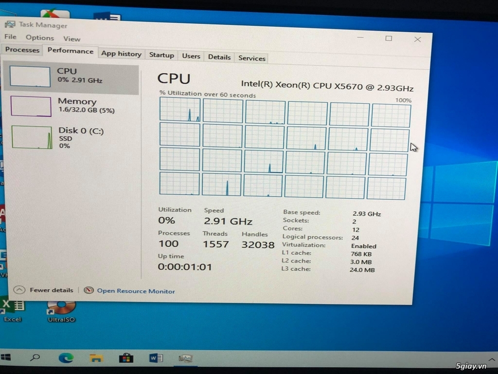 Delll workstation T5500 chạy 2 cpu Xeon X5670
